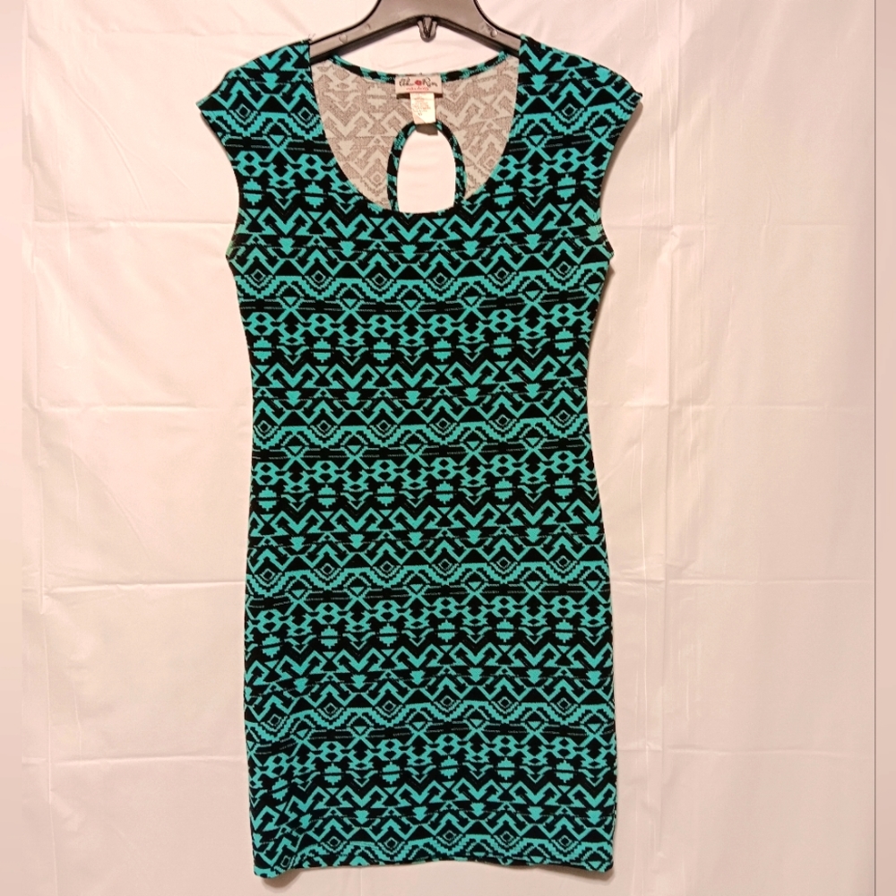 Urban Rose Junior's Dress, Green & Black Pattered, XL, Machine Wash